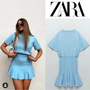 Zara light blue knit pleated dress NWT size L